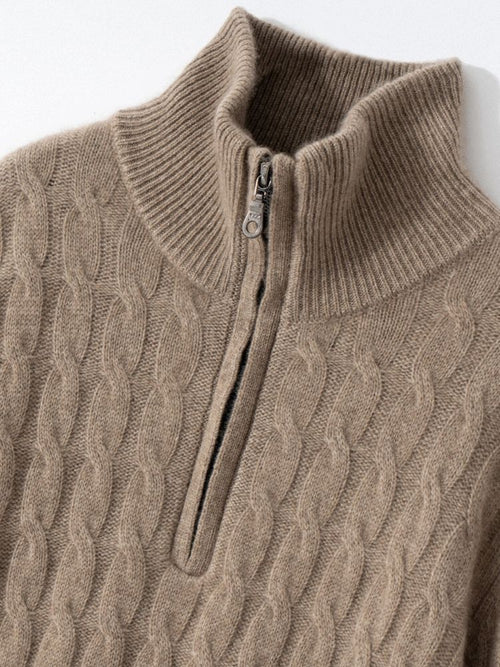 Lanly Cashmere Cable Sweater - Mongolia Quarter-Zip Pullover