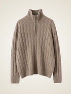 Lanly Cashmere Cable Sweater - Mongolia Quarter-Zip Pullover