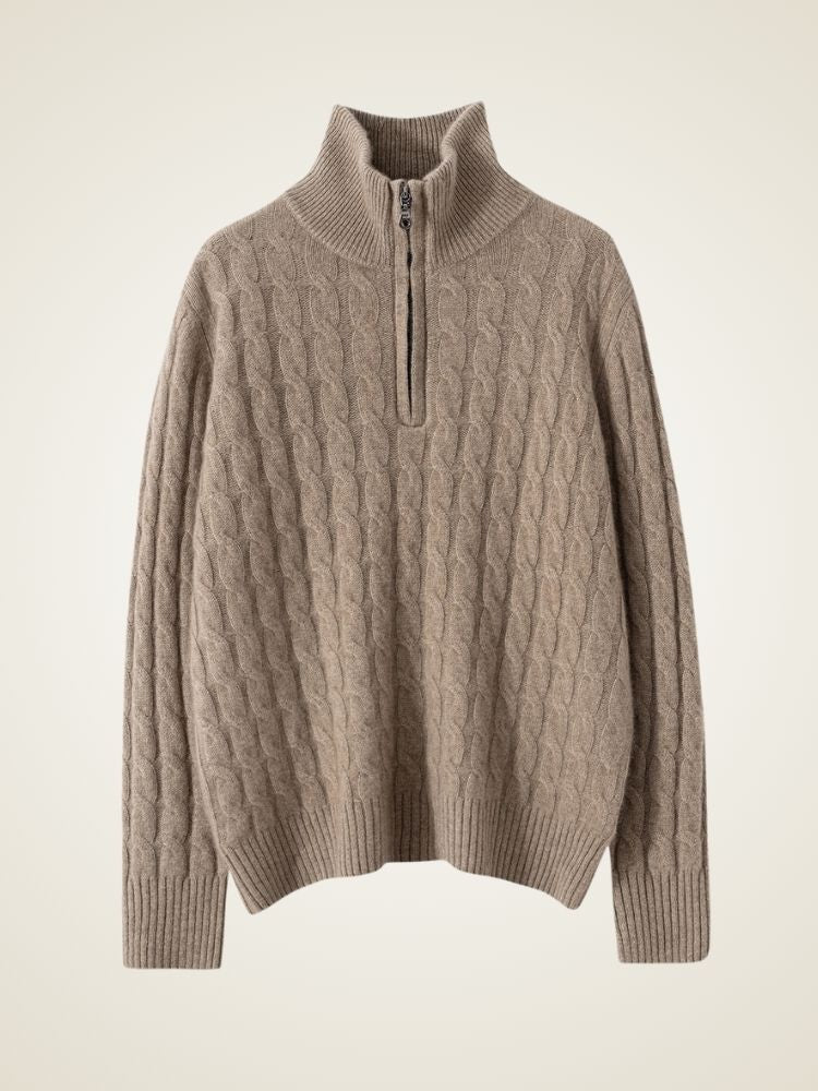 Lanly Cashmere Cable Sweater - Mongolia Quarter-Zip Pullover