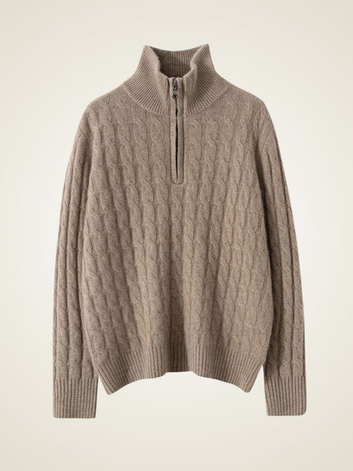 Lanly Cashmere Cable Sweater - Mongolia Quarter-Zip Pullover