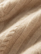 Lanly Cashmere Cable Vest - Beige Mongolia V-Neck Button Cardigan
