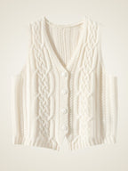 Lanly Cashmere Cable Vest - Mongolia V-Neck Button Cardigan