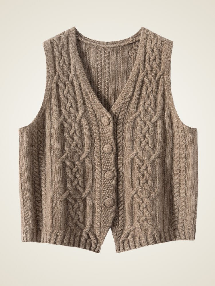 Lanly Cashmere Cable Vest - Mongolia V-Neck Button Cardigan