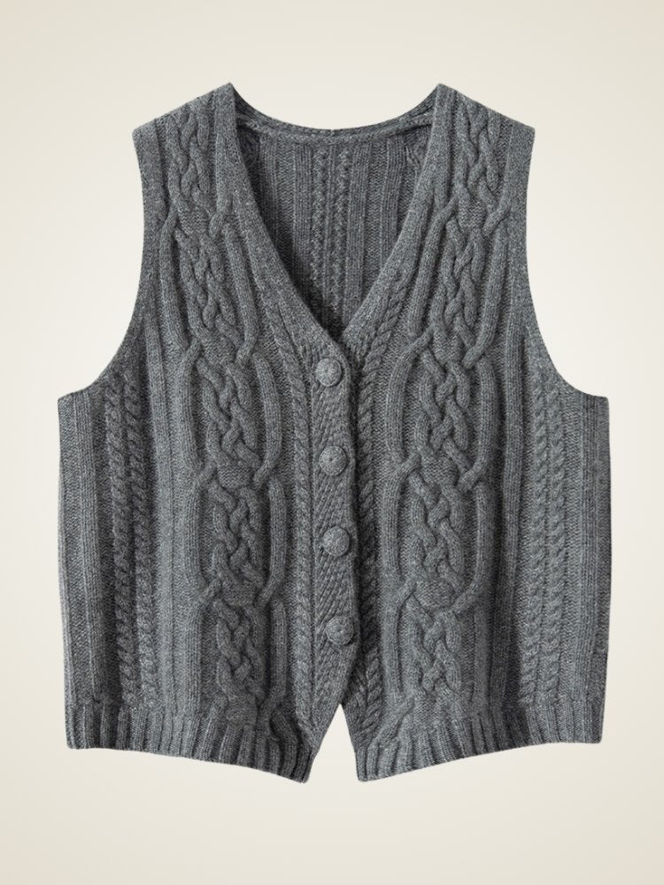 Lanly Cashmere Cable Vest - Mongolia V-Neck Button Cardigan