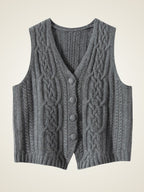 Lanly Cashmere Cable Vest - Mongolia V-Neck Button Cardigan