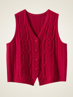 Lanly Cashmere Cable Vest - Mongolia V-Neck Button Cardigan