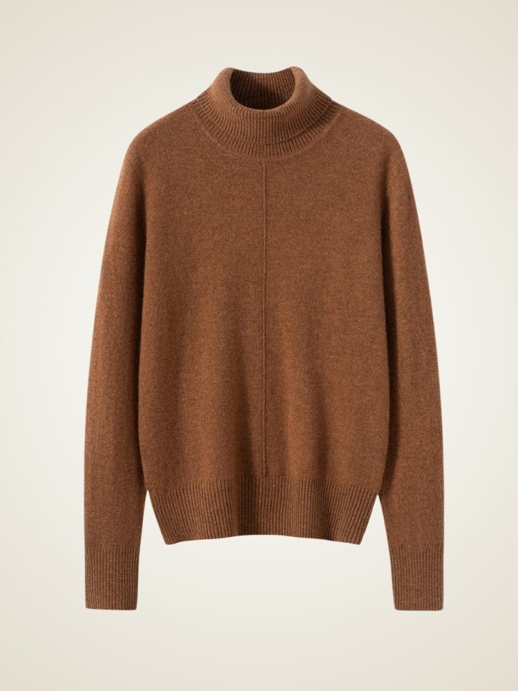 Lanly Cashmere Center-Seam Sweater - Brown Mongolia Mock Turtleneck