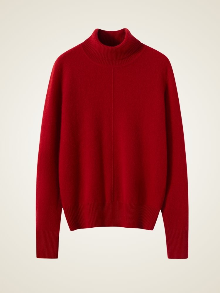 Lanly Cashmere Center-Seam Sweater - Mongolia Mock Turtleneck