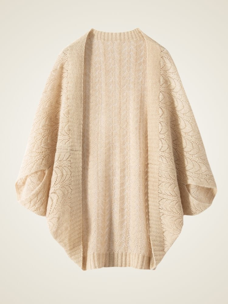 Lanly Cashmere Cocoon Cardigan - Beige Mongolia Pointelle Open Sweater