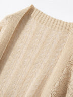 Lanly Cashmere Cocoon Cardigan - Beige Mongolia Pointelle Open Sweater