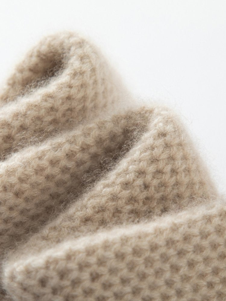 Lanly Cashmere Collar Scarf - Beige Mongolia Honeycomb Knit Neck Warmer