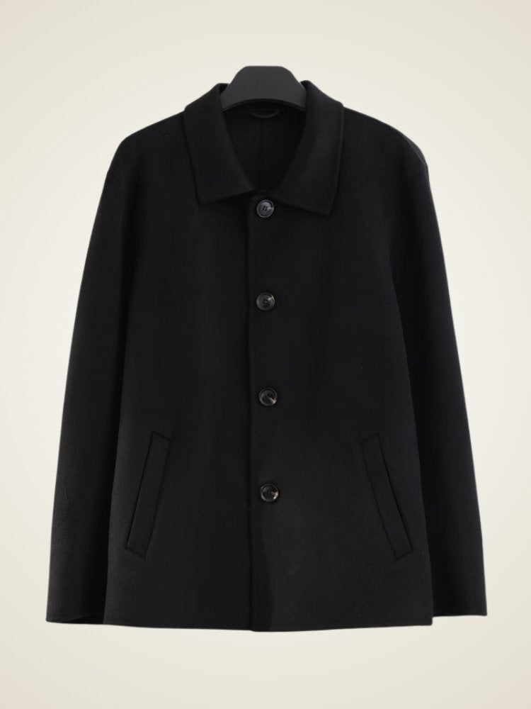 Lanly Cashmere Collared Short Jacket - Black 100% Pure Cashmere Blouson