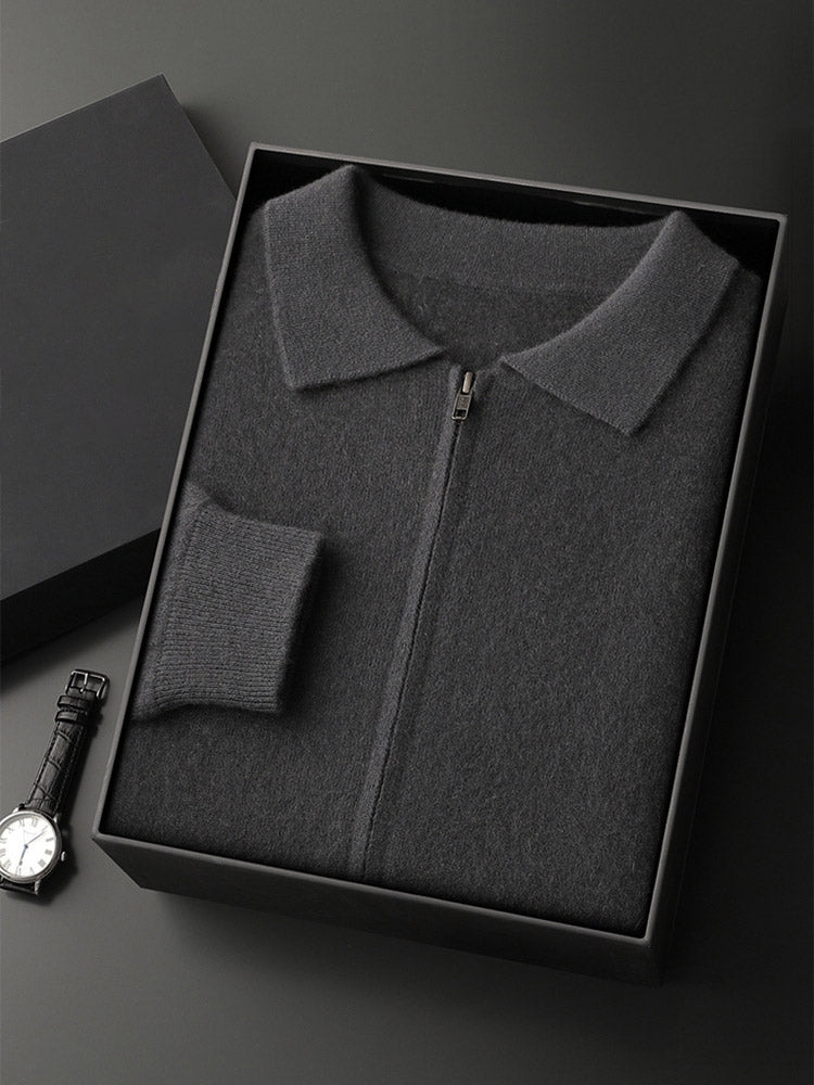 Lanly Cashmere Collared Zip Jacket - Camel Premium Mongolia Cashmere Commuter Outerwear