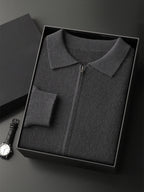 Lanly Cashmere Collared Zip Jacket - Camel Premium Mongolia Cashmere Commuter Outerwear