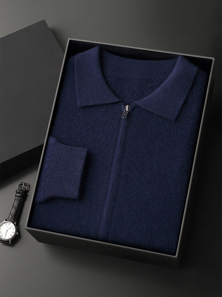 Lanly Cashmere Collared Zip Jacket - Camel Premium Mongolia Cashmere Commuter Outerwear
