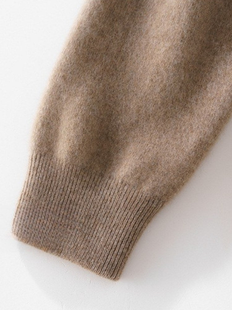 Lanly Cashmere Collared Zip Jacket - Camel Premium Mongolia Cashmere Commuter Outerwear