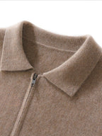 Lanly Cashmere Collared Zip Jacket - Camel Premium Mongolia Cashmere Commuter Outerwear