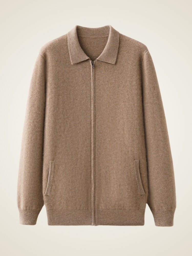 Lanly Cashmere Collared Zip Jacket - Camel Premium Mongolia Cashmere Commuter Outerwear