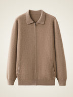 Lanly Cashmere Collared Zip Jacket - Camel Premium Mongolia Cashmere Commuter Outerwear