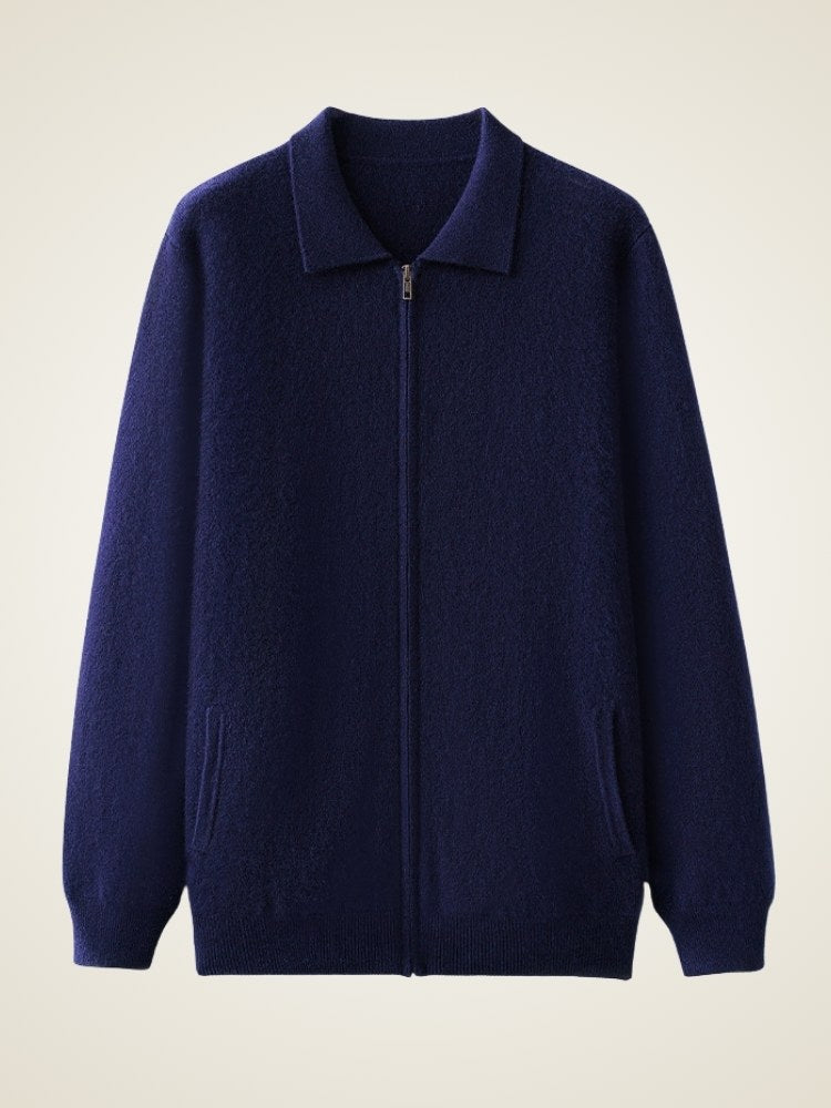 Lanly Cashmere Collared Zip Jacket - Camel Premium Mongolia Cashmere Commuter Outerwear