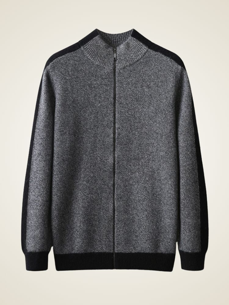 Lanly Cashmere Color-Block Zip Jacket - Contrast Trim Mongolia Cashmere Cardigan