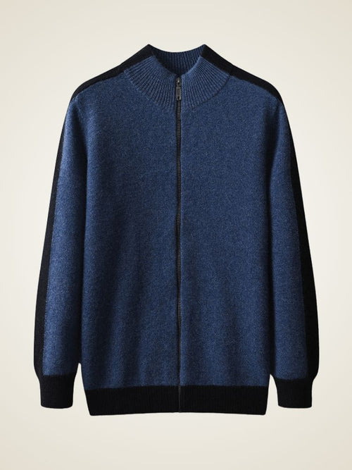 Lanly Cashmere Color-Block Zip Jacket - Contrast Trim Mongolia Cashmere Cardigan