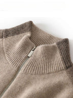 Lanly Cashmere Color-Block Zip Jacket - Contrast Trim Mongolia Cashmere Cardigan