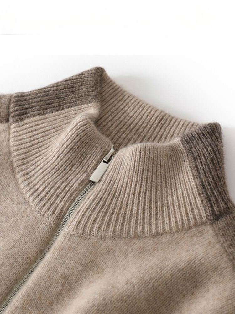 Lanly Cashmere Color-Block Zip Jacket - Contrast Trim Mongolia Cashmere Cardigan