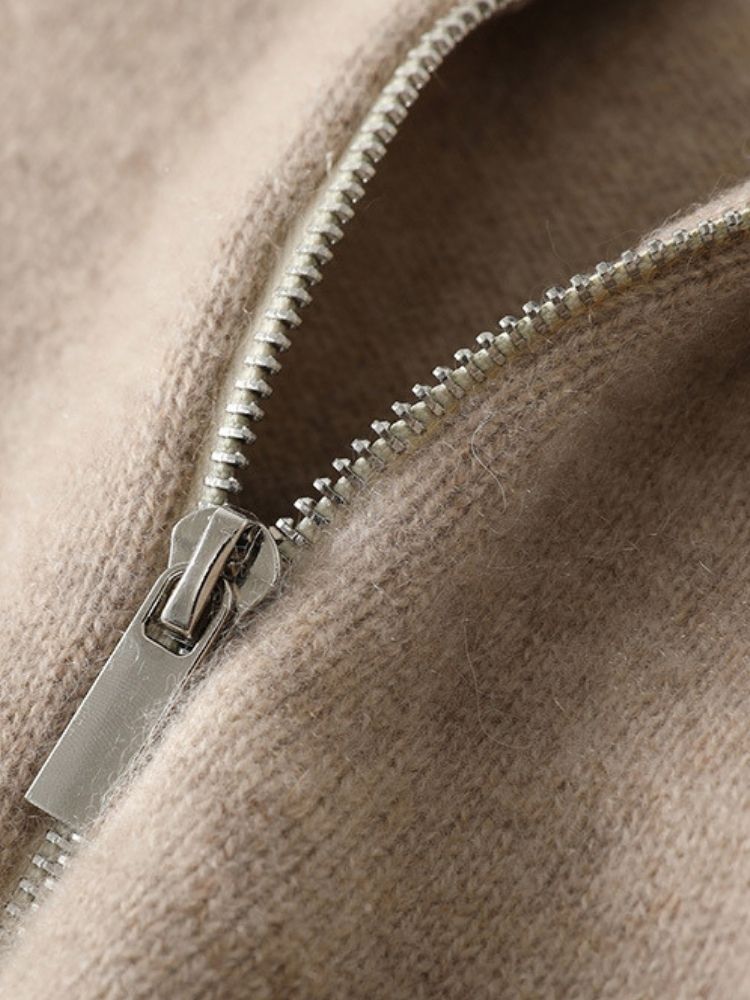 Lanly Cashmere Color-Block Zip Jacket - Contrast Trim Mongolia Cashmere Cardigan