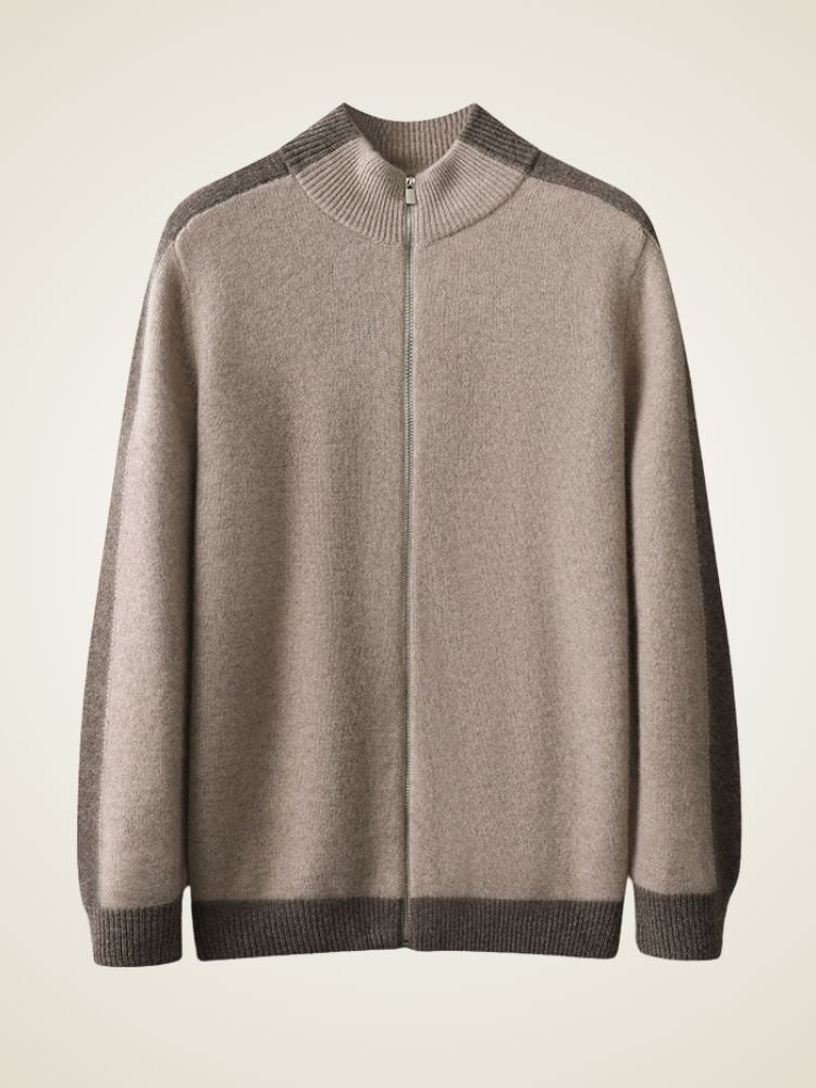 Lanly Cashmere Color-Block Zip Jacket - Contrast Trim Mongolia Cashmere Cardigan