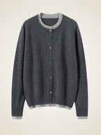 Lanly Cashmere Crewneck Cardigan - Grey Mongolia Layered Knit Sweater