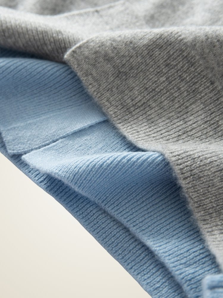 Lanly Cashmere Crewneck Cardigan - Grey Mongolia Layered Knit Sweater