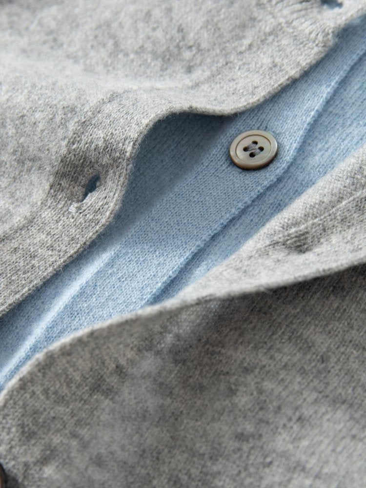 Lanly Cashmere Crewneck Cardigan - Grey Mongolia Layered Knit Sweater