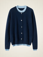 Lanly Cashmere Crewneck Cardigan - Grey Mongolia Layered Knit Sweater