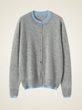 Lanly Cashmere Crewneck Cardigan - Grey Mongolia Layered Knit Sweater