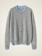 Lanly Cashmere Crewneck Cardigan - Grey Mongolia Layered Knit Sweater