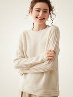Lanly Cashmere Crewneck Sweater - Beige Mongolia Cable-Sleeve Pullove