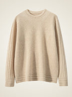 Lanly Cashmere Crewneck Sweater - Beige Mongolia Cable-Sleeve Pullove