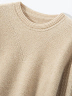 Lanly Cashmere Crewneck Sweater - Beige Mongolia Cable-Sleeve Pullove