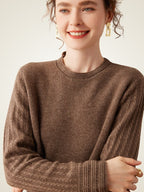 Lanly Cashmere Crewneck Sweater - Beige Mongolia Cable-Sleeve Pullove