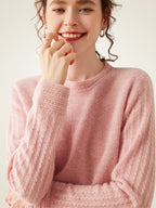 Lanly Cashmere Crewneck Sweater - Beige Mongolia Cable-Sleeve Pullove