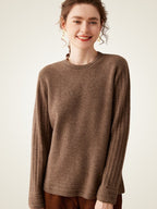 Lanly Cashmere Crewneck Sweater - Beige Mongolia Cable-Sleeve Pullove