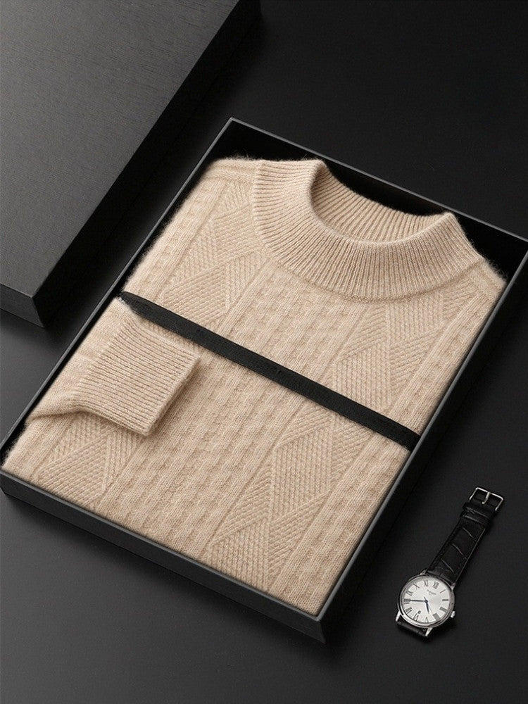 Lanly Cashmere Diamond-Stitch Crew - Premium Mongolia Cashmere