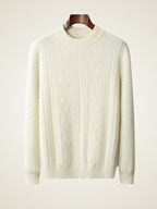 Lanly Cashmere Diamond-Stitch Crew - Premium Mongolia Cashmere