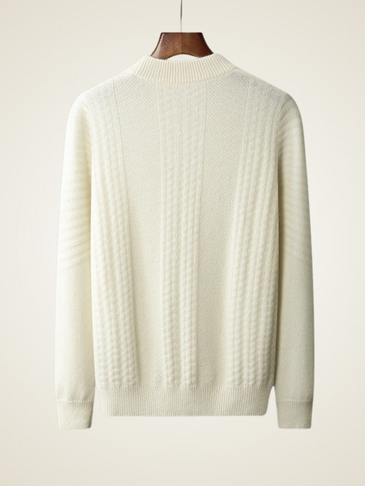 Lanly Cashmere Diamond-Stitch Crew - Premium Mongolia Cashmere