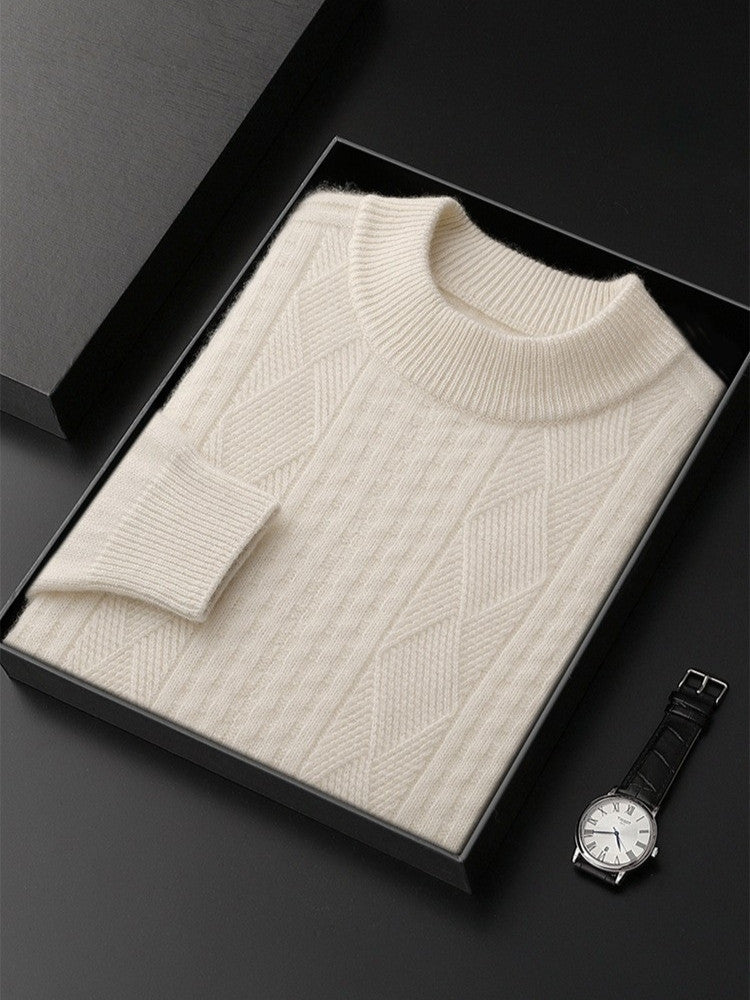Lanly Cashmere Diamond-Stitch Crew - Premium Mongolia Cashmere
