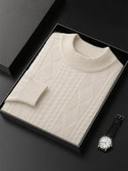 Lanly Cashmere Diamond-Stitch Crew - Premium Mongolia Cashmere