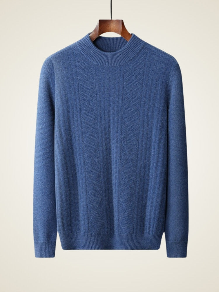 Lanly Cashmere Diamond-Stitch Crew - Premium Mongolia Cashmere