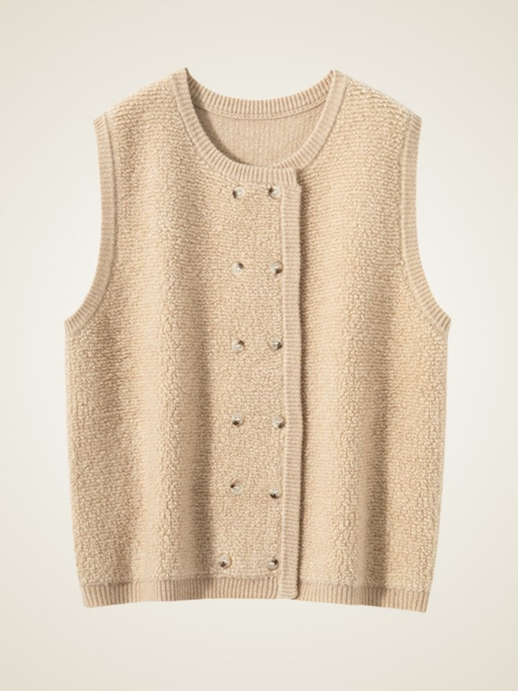 Lanly Cashmere Double-Breasted Vest - Grey Mongolia Cashmere Knit Waistcoat