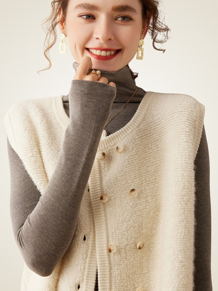 Lanly Cashmere Double-Breasted Vest - Grey Mongolia Cashmere Knit Waistcoat